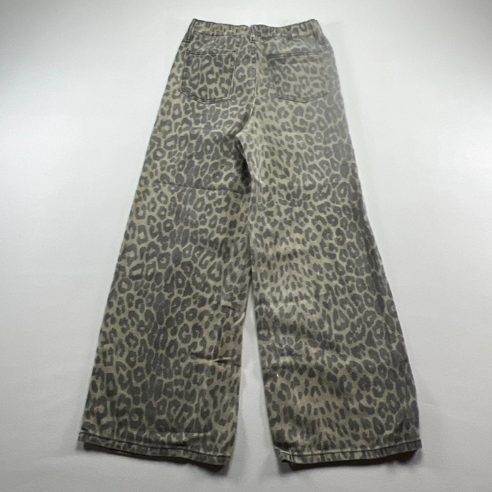 Soho Blue Jeans Womens 14 Beige Black Leopard Print Denim Mid Rise Wide Leg
